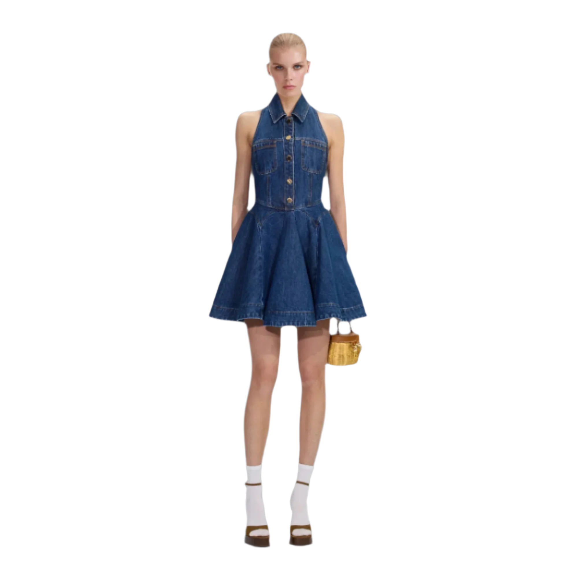 Denim Flared Mini Dress - 2