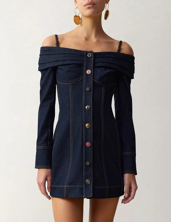 Clash Denim Boatneck Mini Dress
