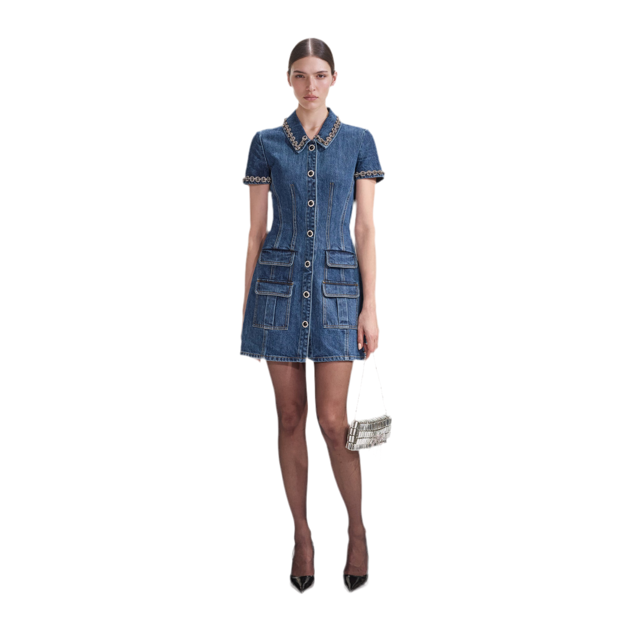 Denim Crystal Mini Dress