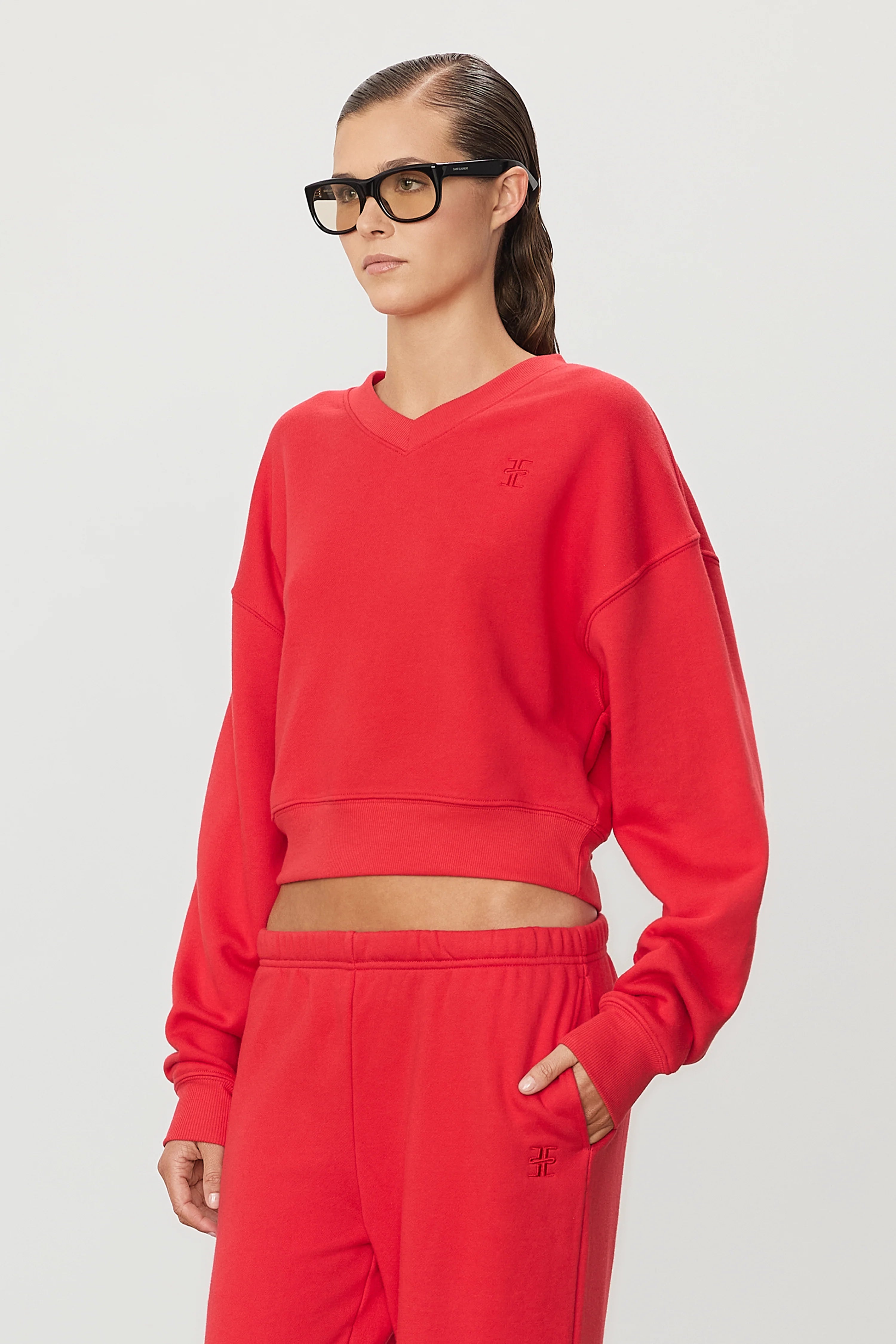 Cropped V-Neck Sweatshirt