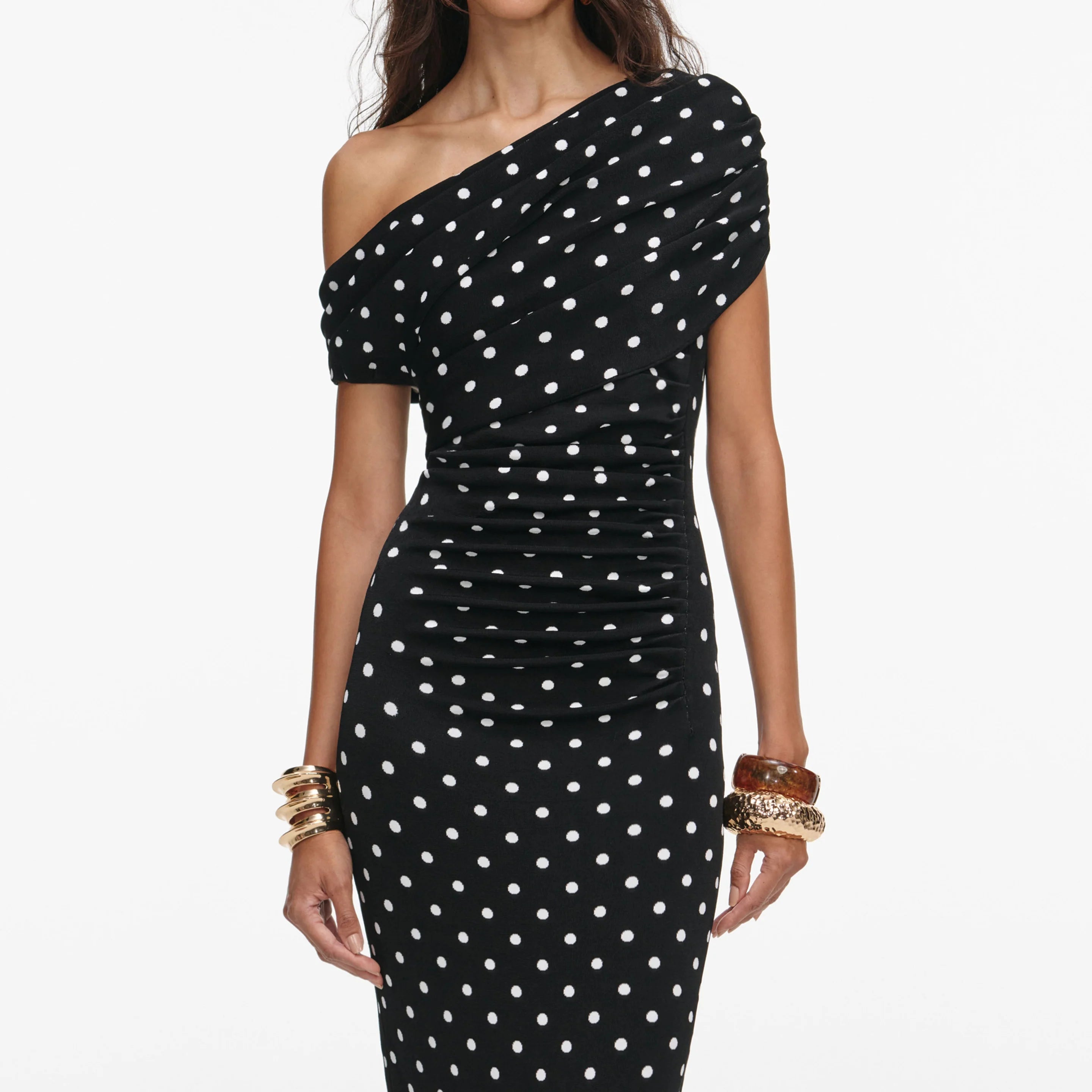 Polka Dot Draped Knit Midi
