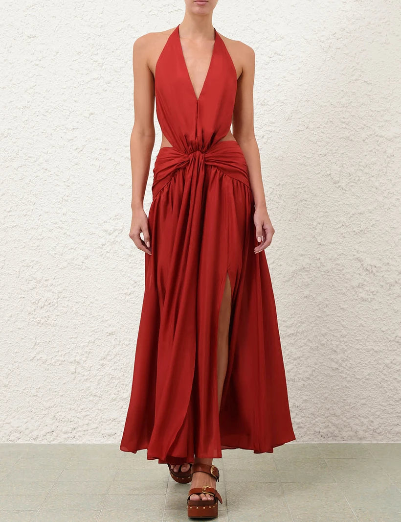 Indra Plunge Halter Maxi Dress