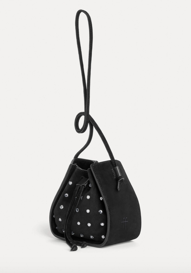 Suede Crystal Small Bucket Bag