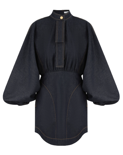 Denim Gathered Mini Dress