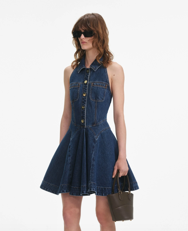 Denim Flared Mini Dress - 2