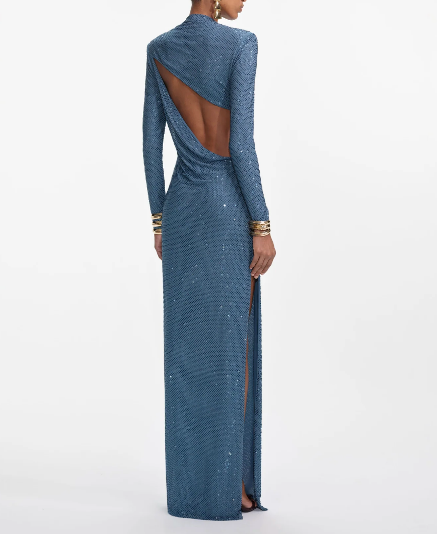 Blue Rhinestone Maxi Dress