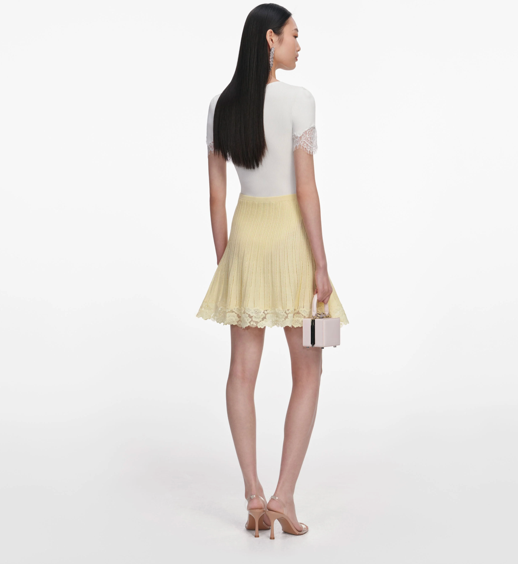 Yellow Pointelle Knit Mini Skirt