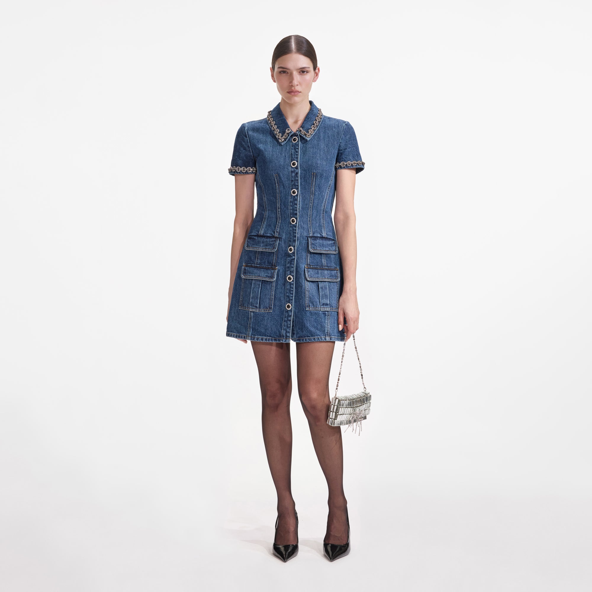 Denim Crystal Mini Dress