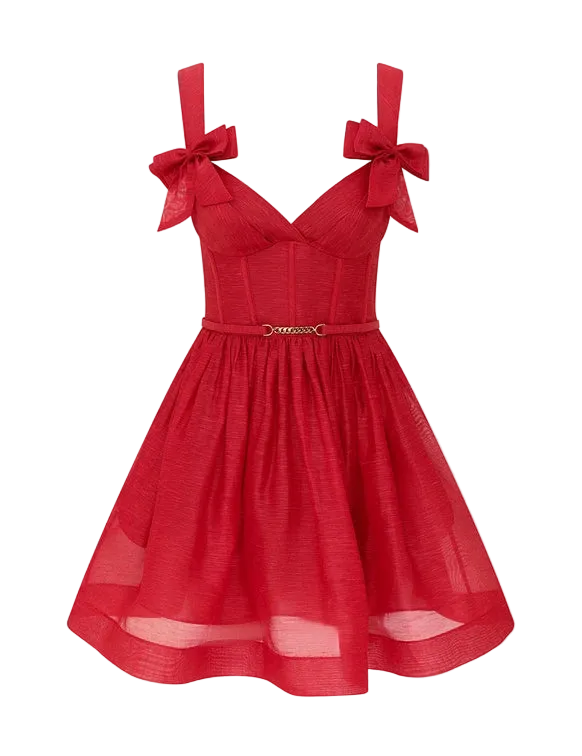 Clash Print Bow Mini Dress