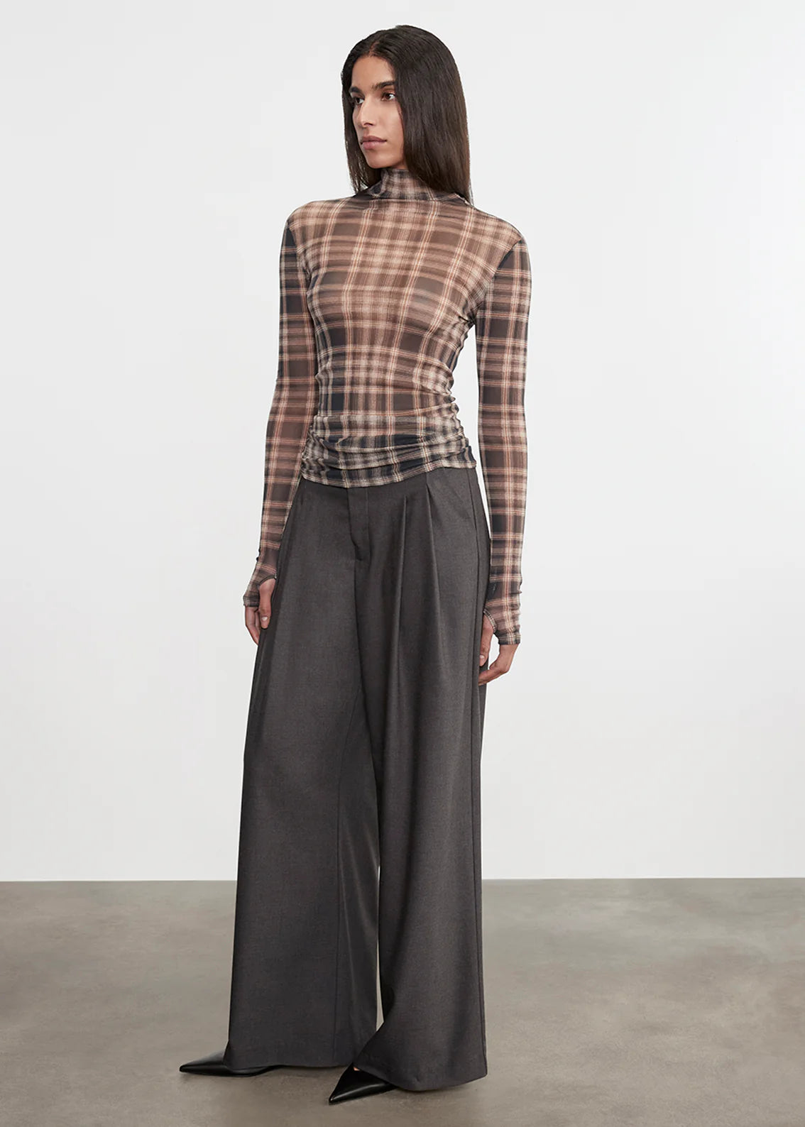 Plaid Mesh Turtleneck