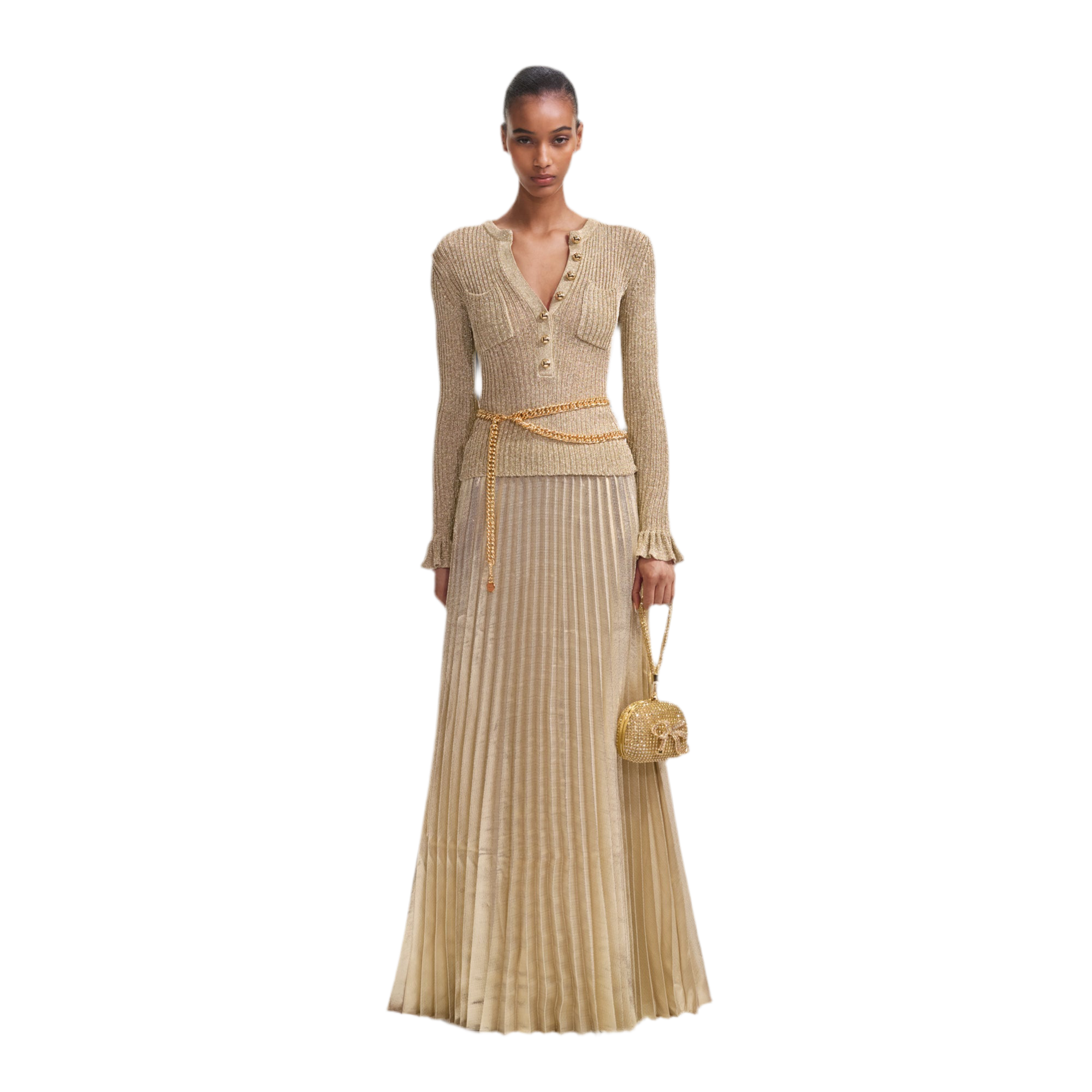 Gold Lurex Ribbed Knit Maxi