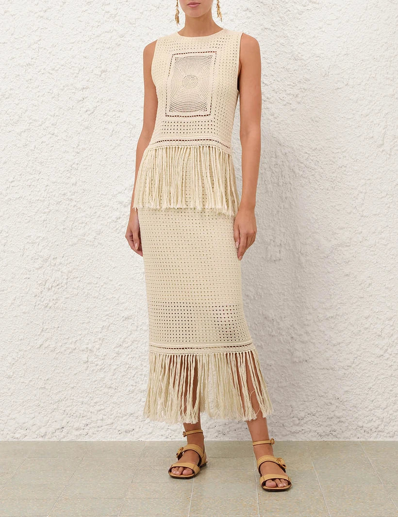 Indra Fringe Midi Skirt