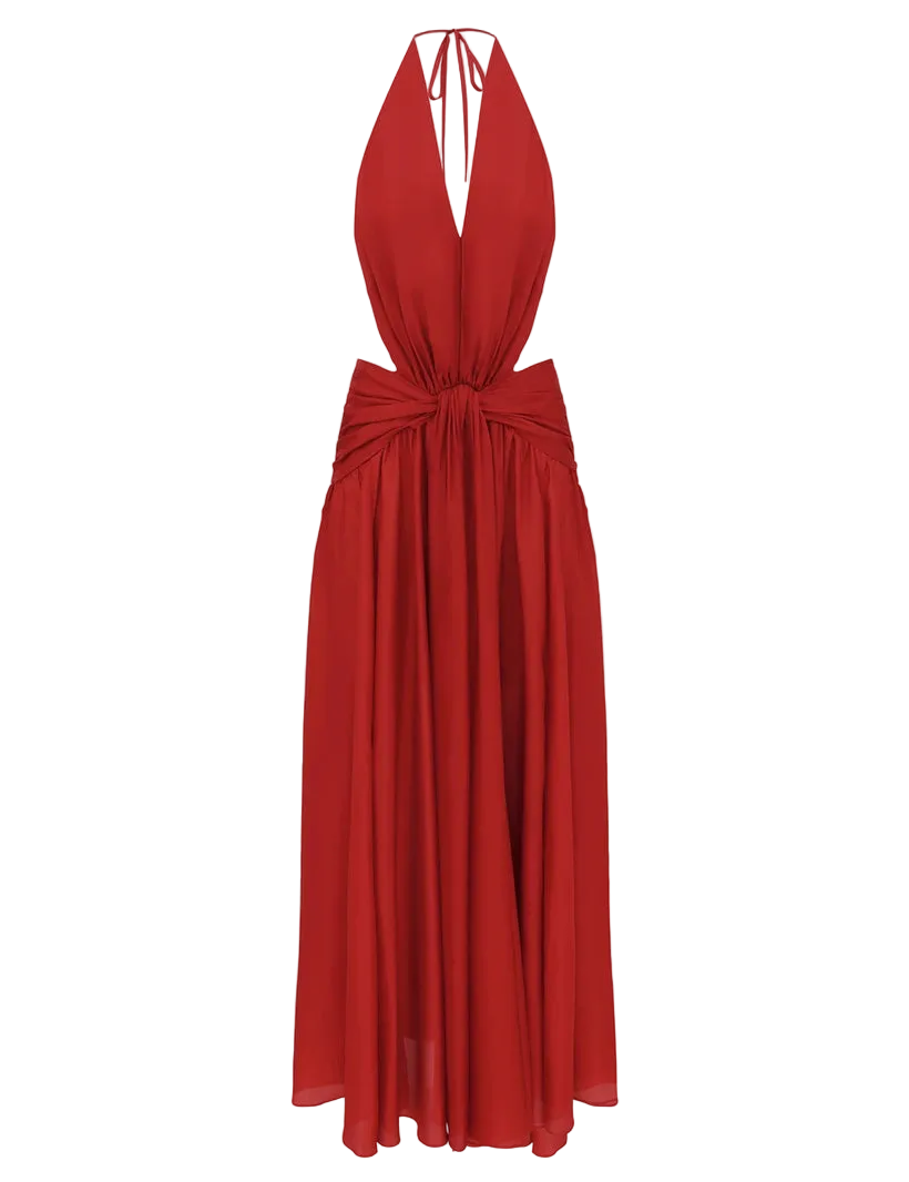 Indra Plunge Halter Maxi Dress