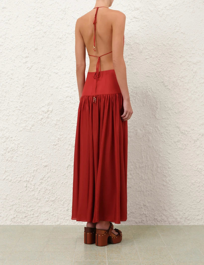 Indra Plunge Halter Maxi Dress