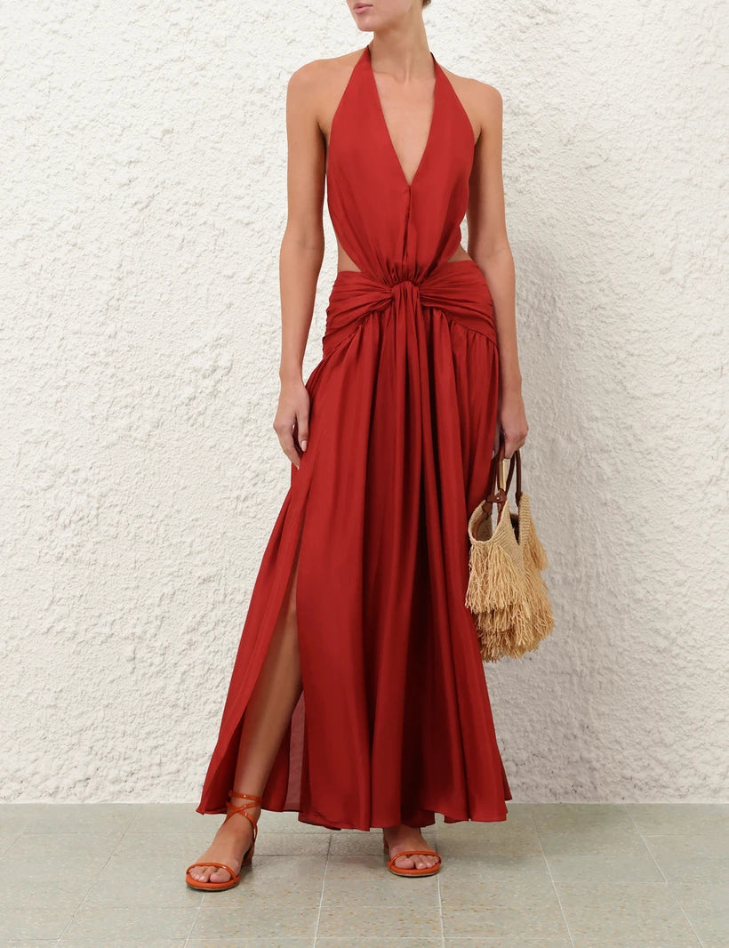 Indra Plunge Halter Maxi Dress