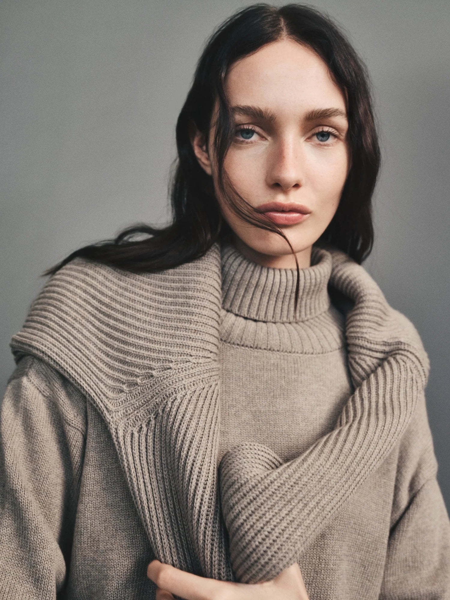 Cotton Cashmere Funnelneck Sweater