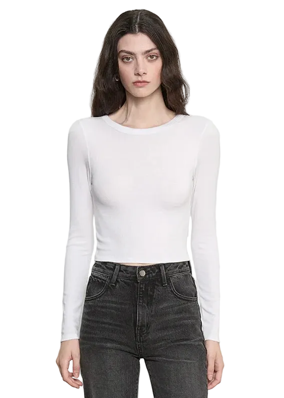 Silk Rib Long Sleeve Tuck Top