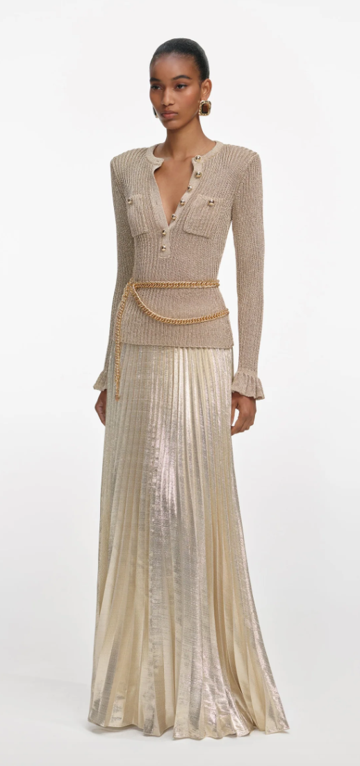 Gold Lurex Ribbed Knit Maxi