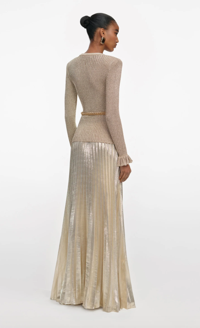 Gold Lurex Ribbed Knit Maxi