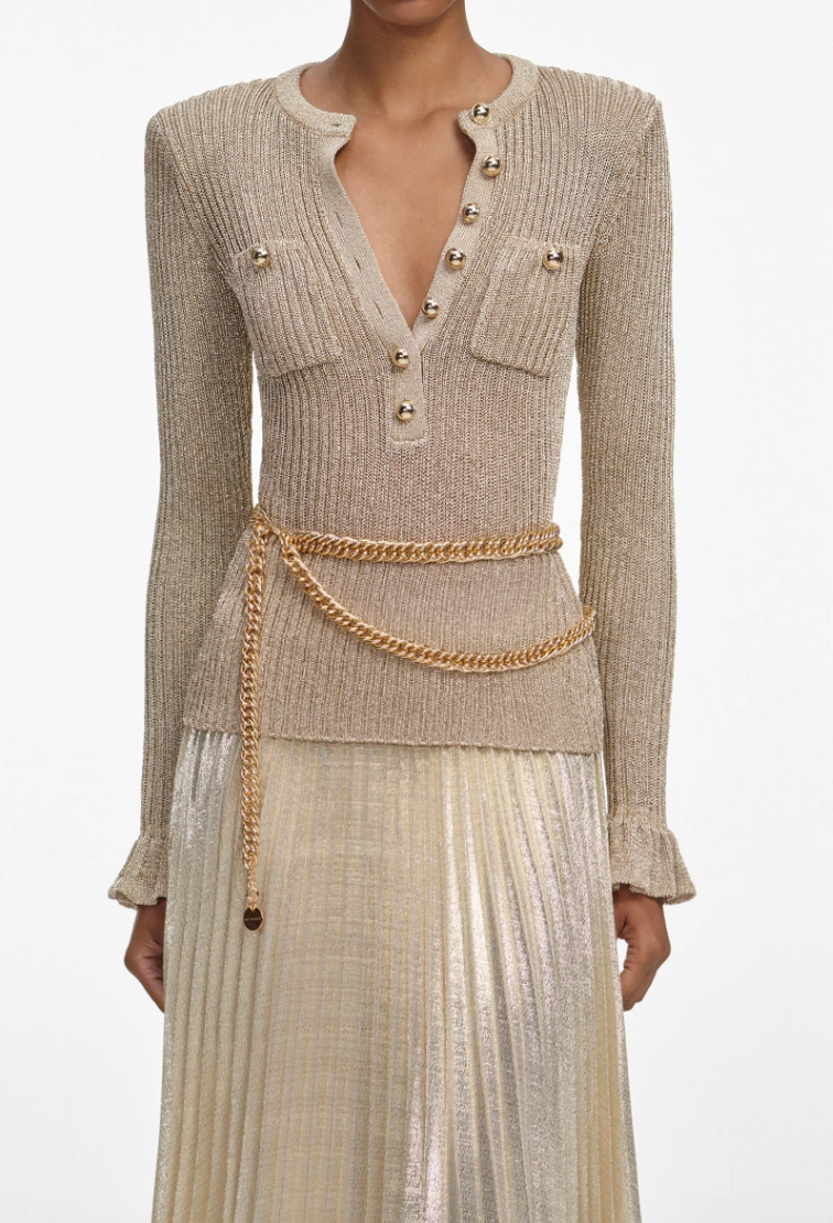 Gold Lurex Ribbed Knit Maxi