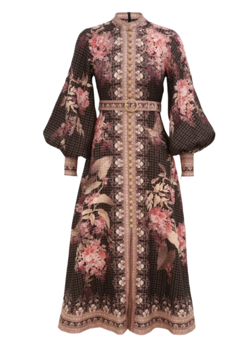【Zimmermann】Illuminate linen midi dress Illuminate Midi Dress Ivory Tropical Online | Zimmermann