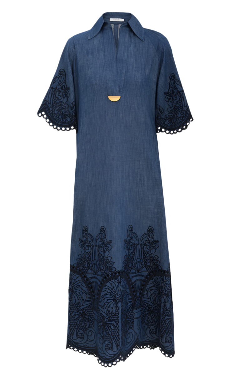 【Zimmermann】COCO EMBROIDERED DENIM DRESS デニム刺繍ミディ ZIMMERMANN Coco embellished embroidered denim midi dress