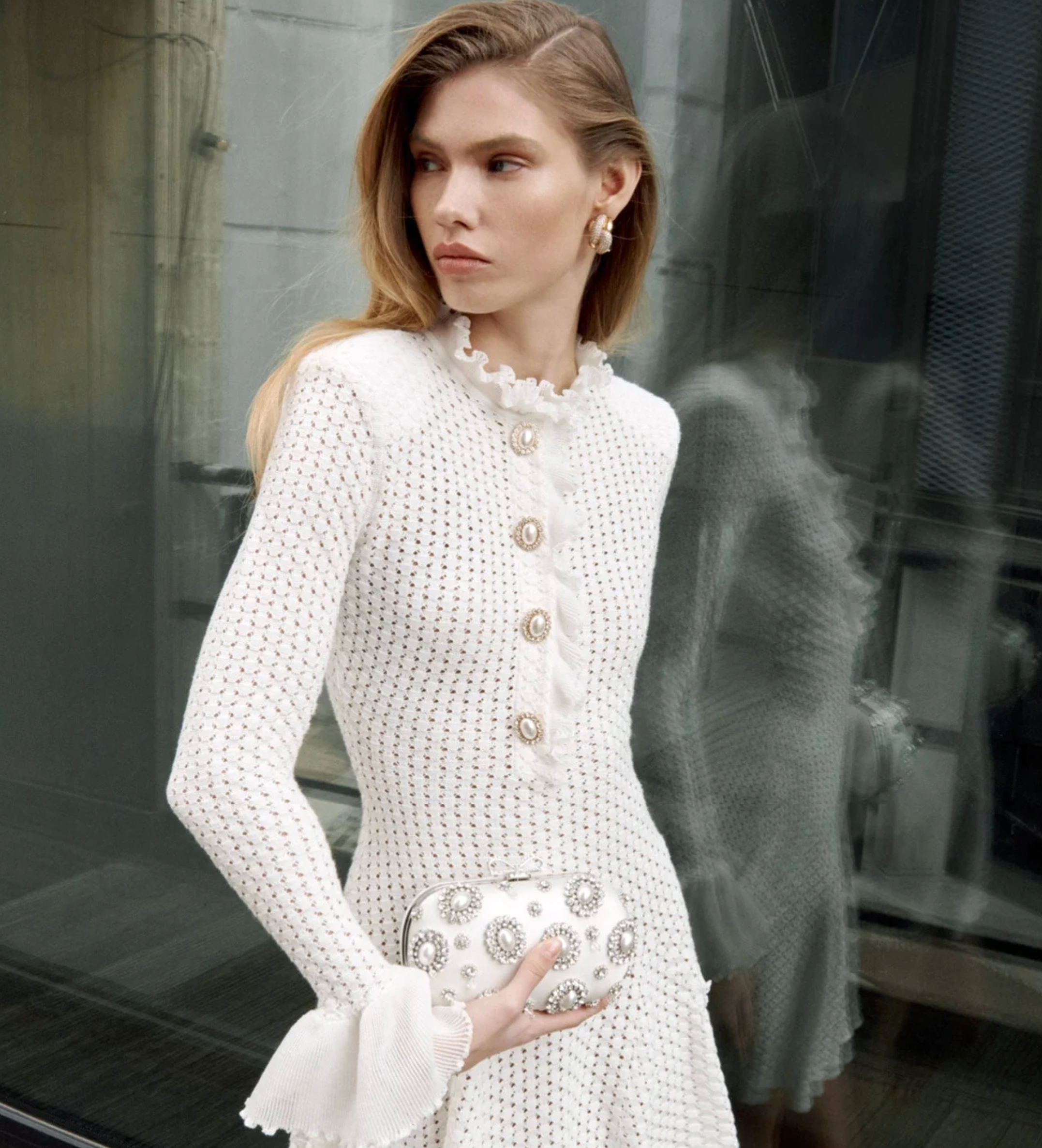 White Pointelle Mini Dress