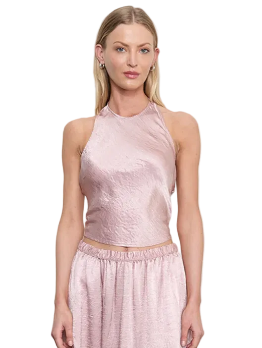Textured Satin Halter Scarf Top