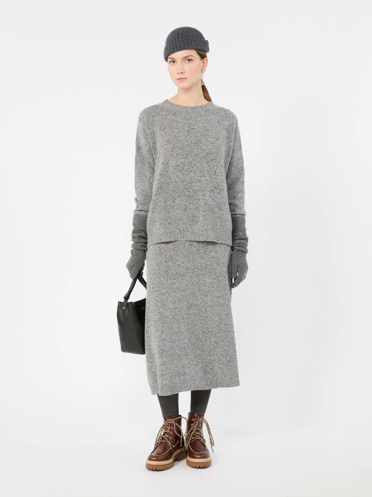 Flared Wool Blend Tweed Skirt