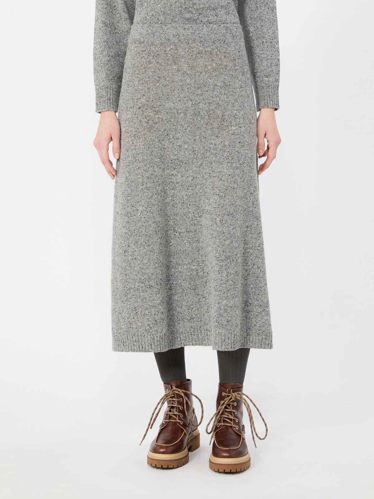 Flared Wool Blend Tweed Skirt